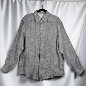 Tasso Elba Linen Shirt  Mens Large‎ Long Sleeve Button Up Paisley Print on Gray